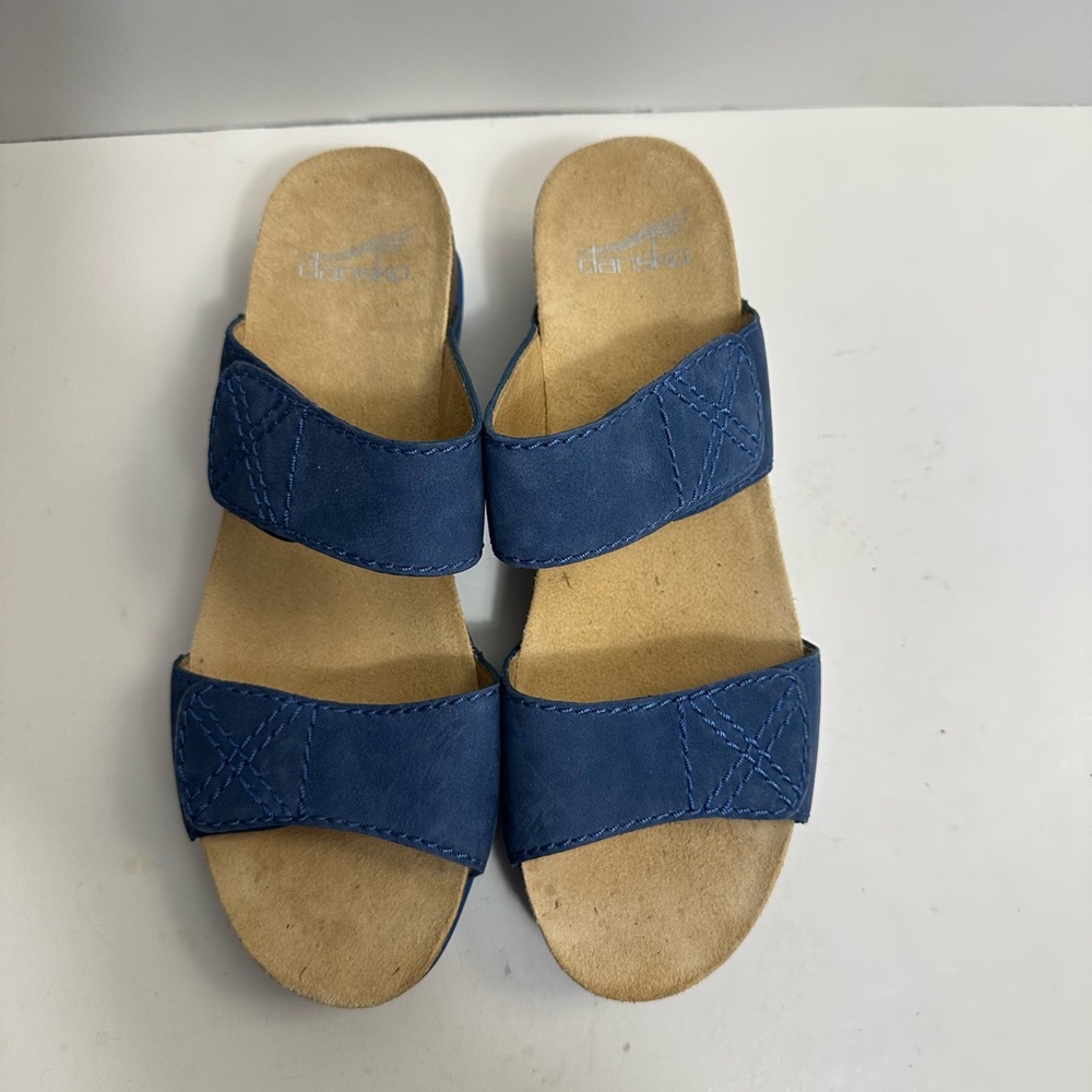DANSKO MADDY BLUE WOMEN’S ADJUSTABLE STRAP SLIDE-SANDALS Size 38